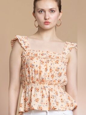 Peach Floral Ruffled Sundress